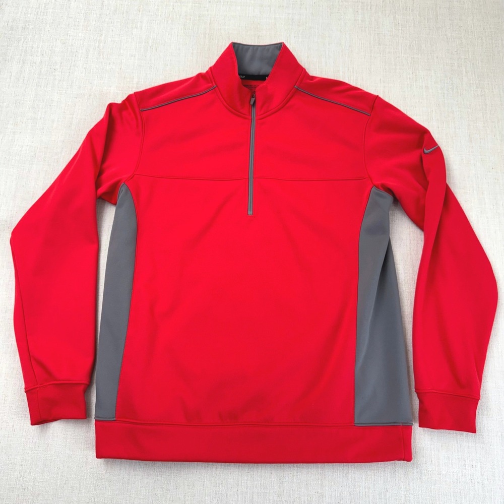 Nike Golf Mens Therma-FIT 1/4 Zip Pullover Red Grey Fleece 617698-660 Medium